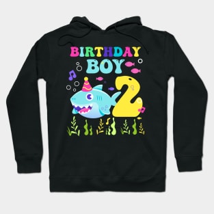 2nd Birthday Boy Shark Funny B-day Gift For Kids Tollders Hoodie